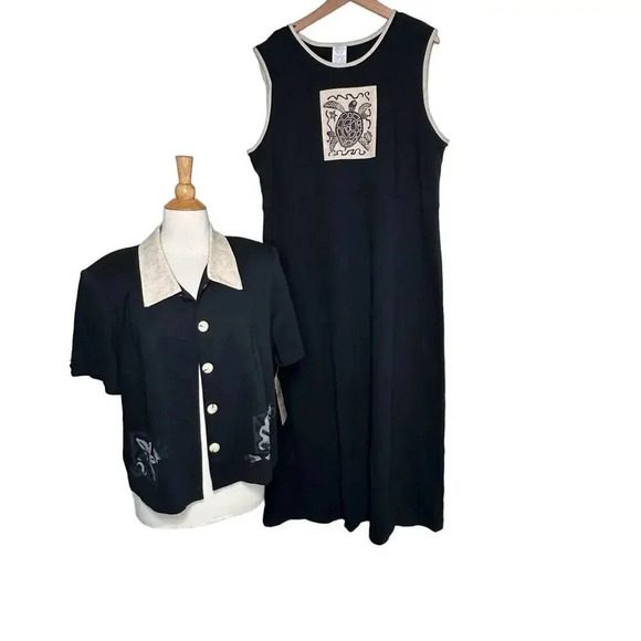 Sweet Jessie 2 piece black/tan maxi dress + short sleeve jacket turtle shells 2X - Picture 2 of 9